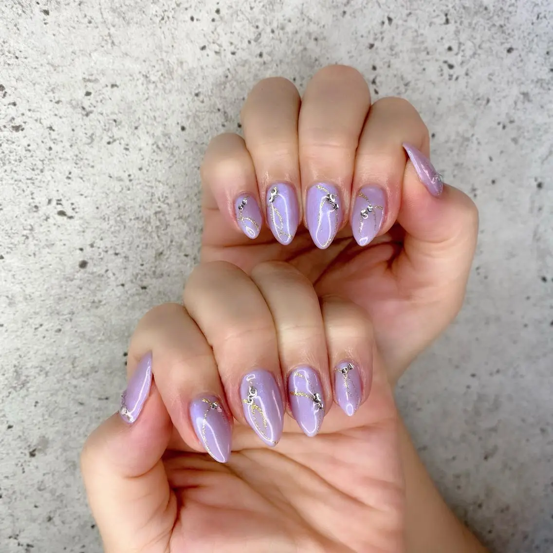 セミロング カラー パーマ ヘアアレンジ メンズ キッズ ネイル マツエク・マツパ パープルカラー アートネイル パープル ハンドネイル Salon Ｋのネイルデザイン