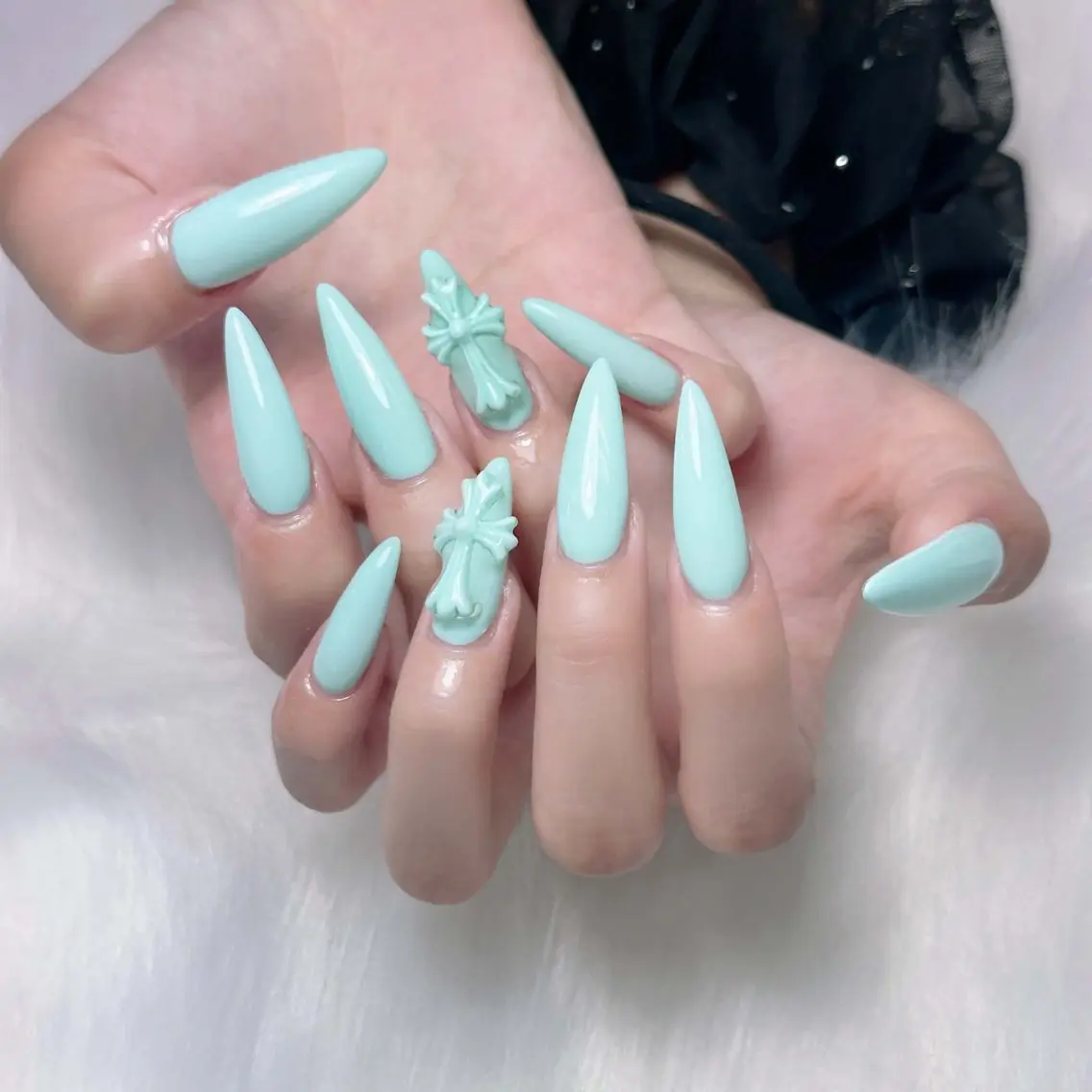ネイル 韓国ネイル ロングネイル 持ち込み シルバー スーパーロングネイル Melia Nail Nambaのネイルデザイン
