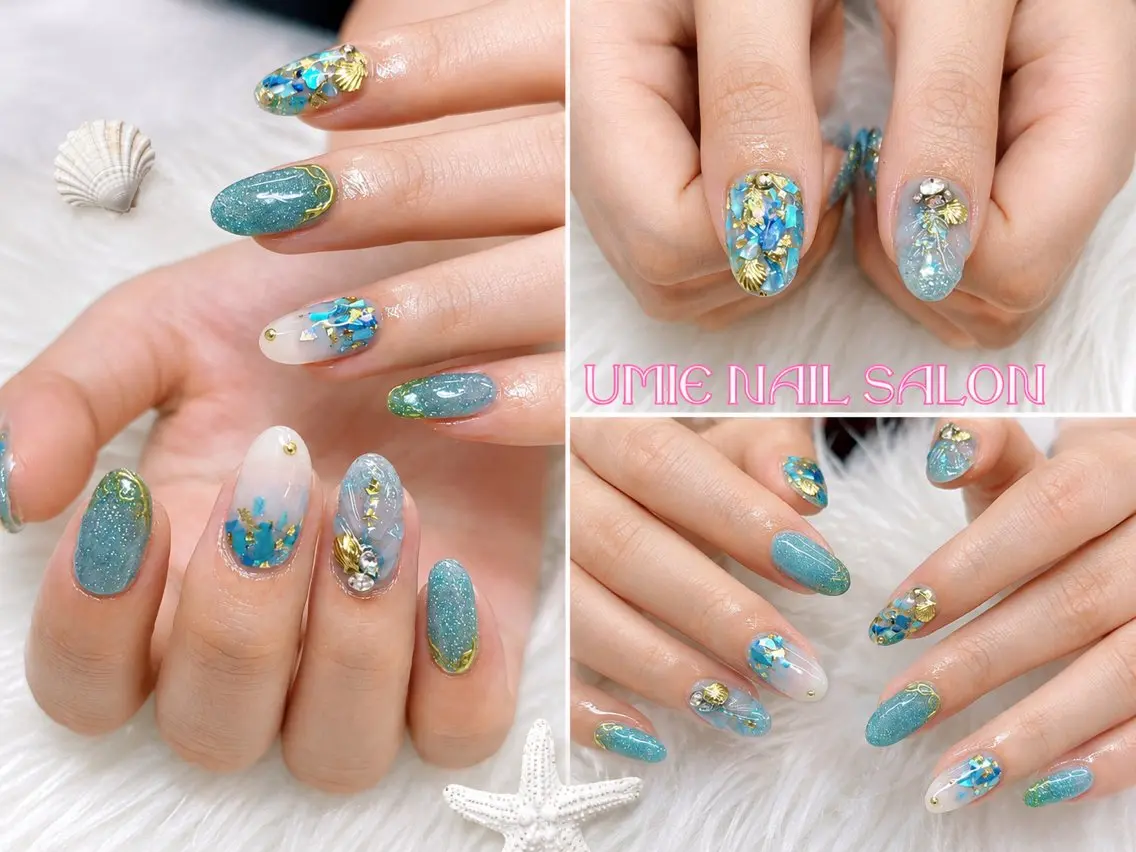 ネイル フットネイル フレンチネイル ジェルネイル ガラスフレンチ マグネットネイル UMIE NAIL SALONのネイルデザイン