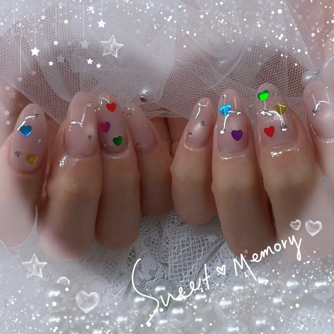 ネイル チークネイル フレンチネイル ガーリー ガラスフレンチ グラデーション ハンドネイル Chill Nailsalonのネイルデザイン