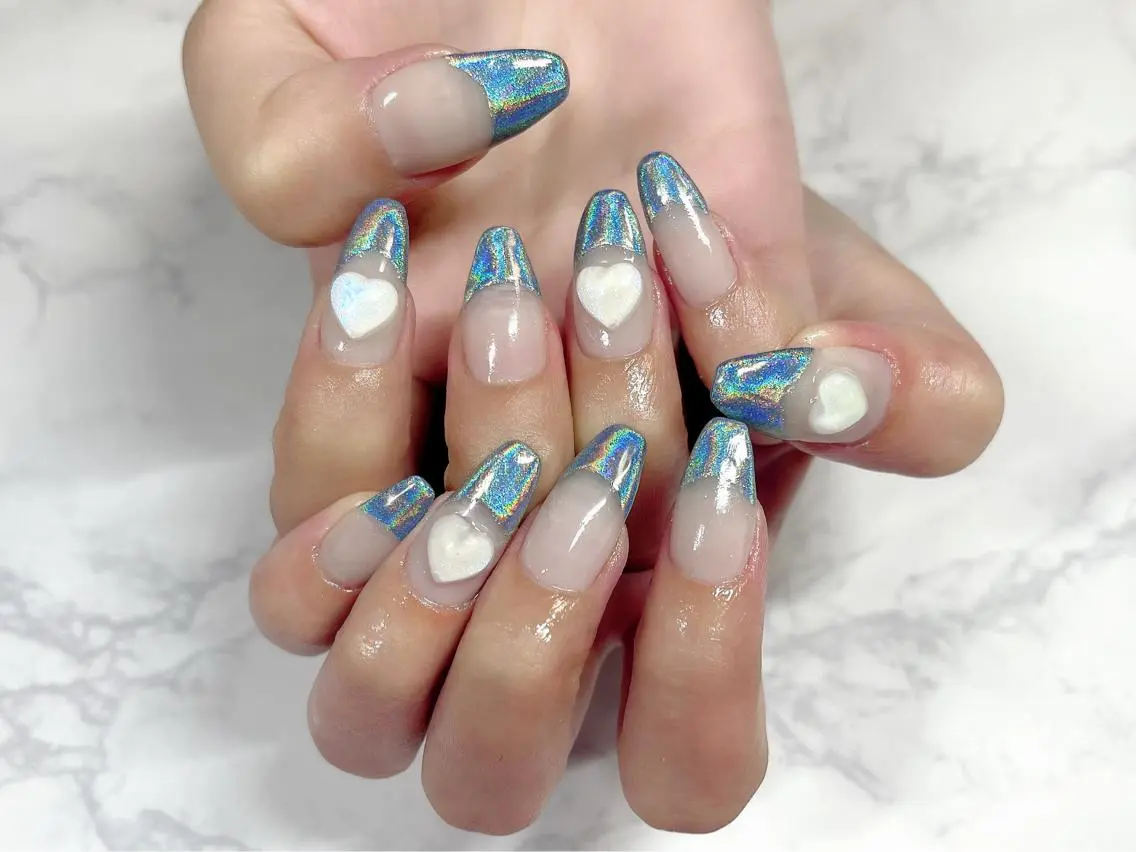 ネイル ブルー ハート ハンドネイル Nail Salon KURELLYのネイルデザイン