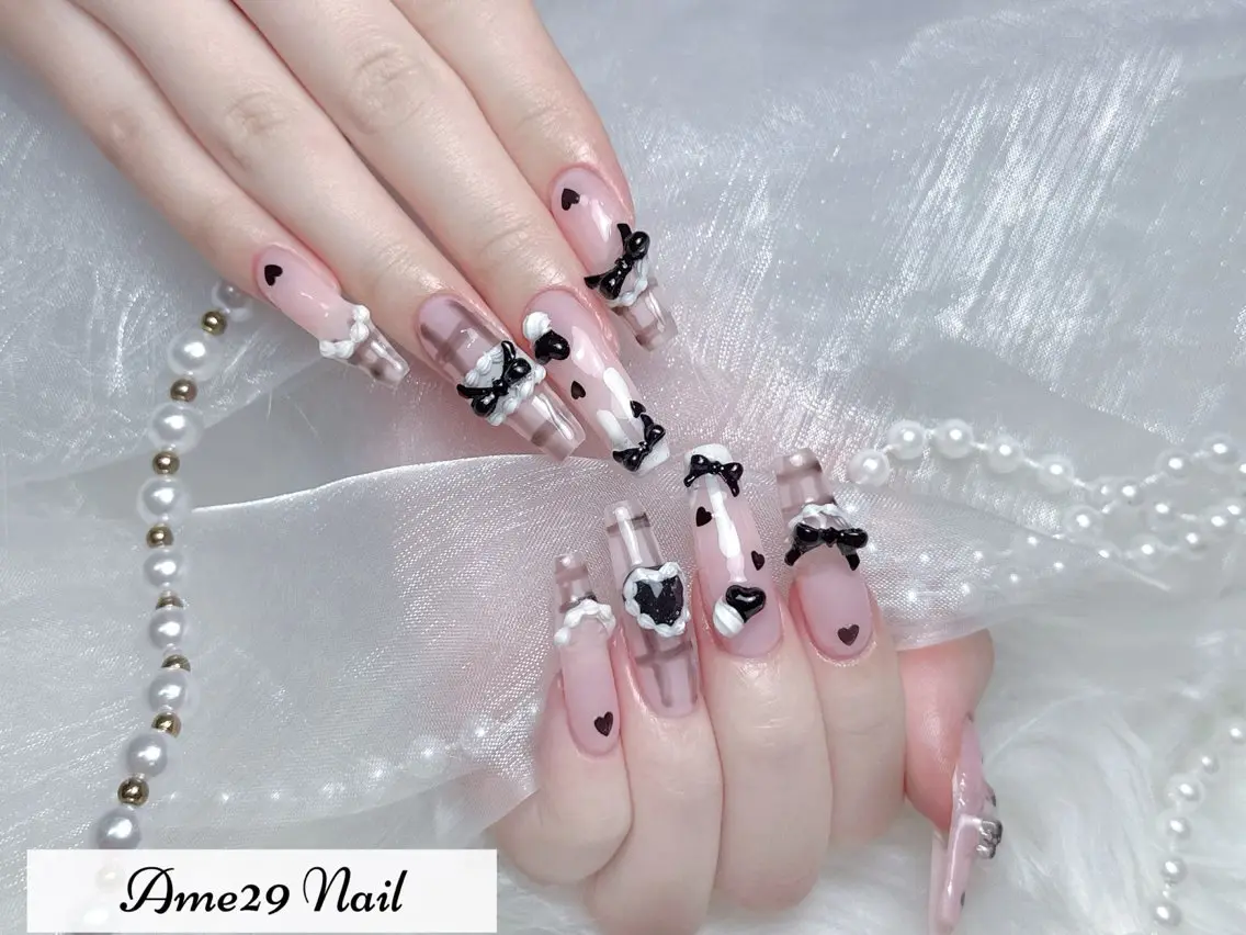 ネイル フラワーネイル ロングネイル オフィスネイル ピンク ピンクベージュ AME29 Nail ネイルサロンのネイルデザイン
