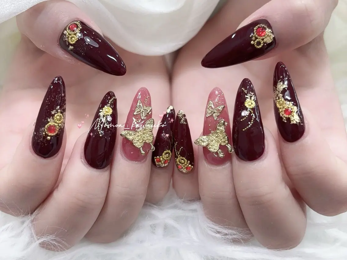ネイル 成人式 マグネットネイル 大理石ネイル(マーブル) リボン 夏ネイル ハンドネイル MoMoA Nail ネイル長さ出し専門店のネイルデザイン