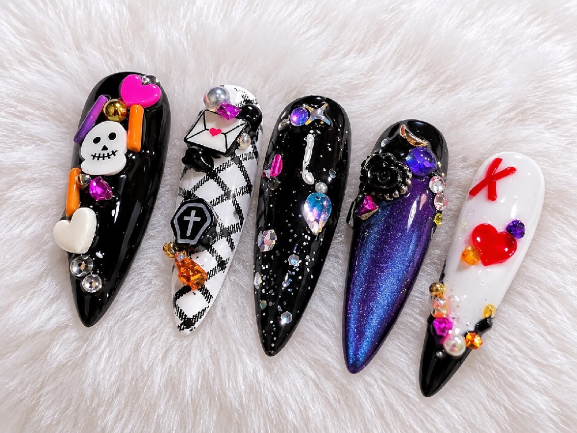 ネイル ハロウィン ハート キラキラネイル ロングネイル 持ち込み ハンドネイル 高山ルコ(NAIL) 店長のネイルデザイン