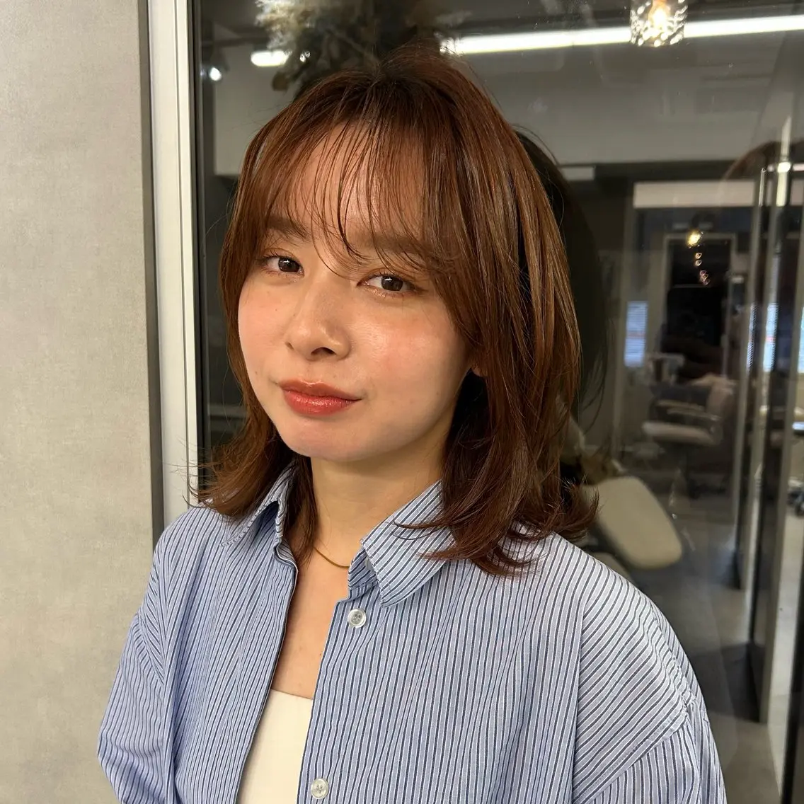 ミディアム カット ヘアカラー トリートメント 阿倍野/髪質改善 /縮毛矯正/坪田幸広のヘアスタイル
