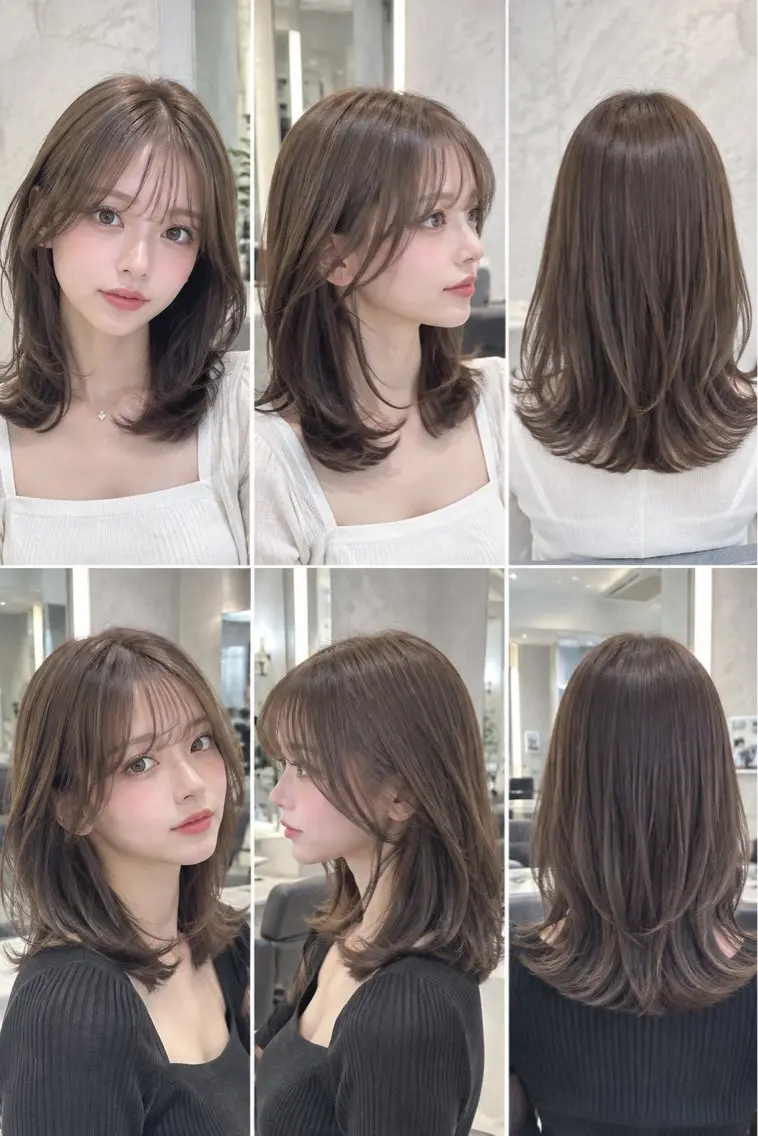 ミディアム カラー ヘアアレンジ ミディアムレイヤー レイヤーカット 期間限定無料カット ミディアムレイヤーのヘアスタイル