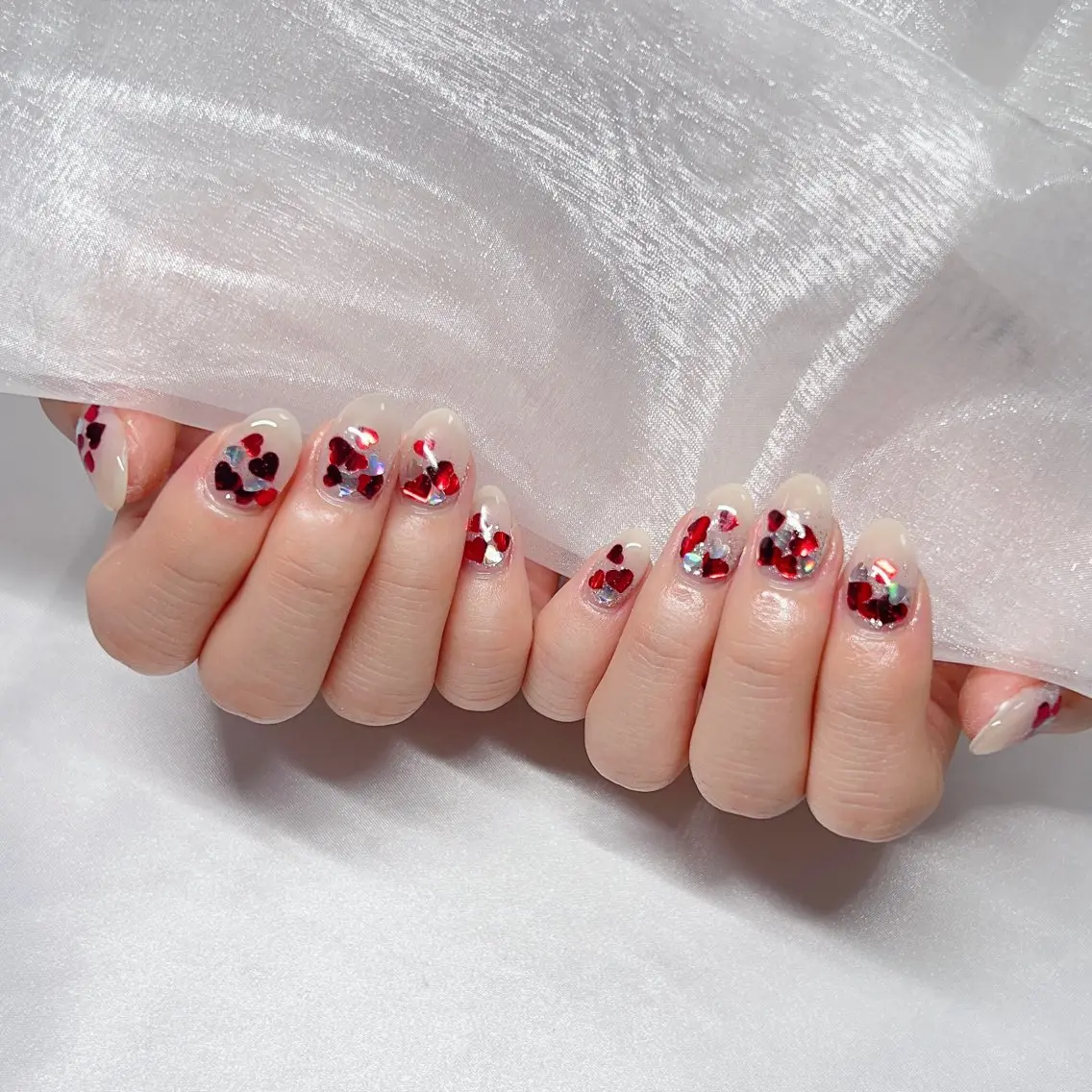 ネイル ジェルネイル ハート 韓国ネイル ラメ(グリッター) マグネットネイル ハンドネイル nail salon Rewardのネイルデザイン