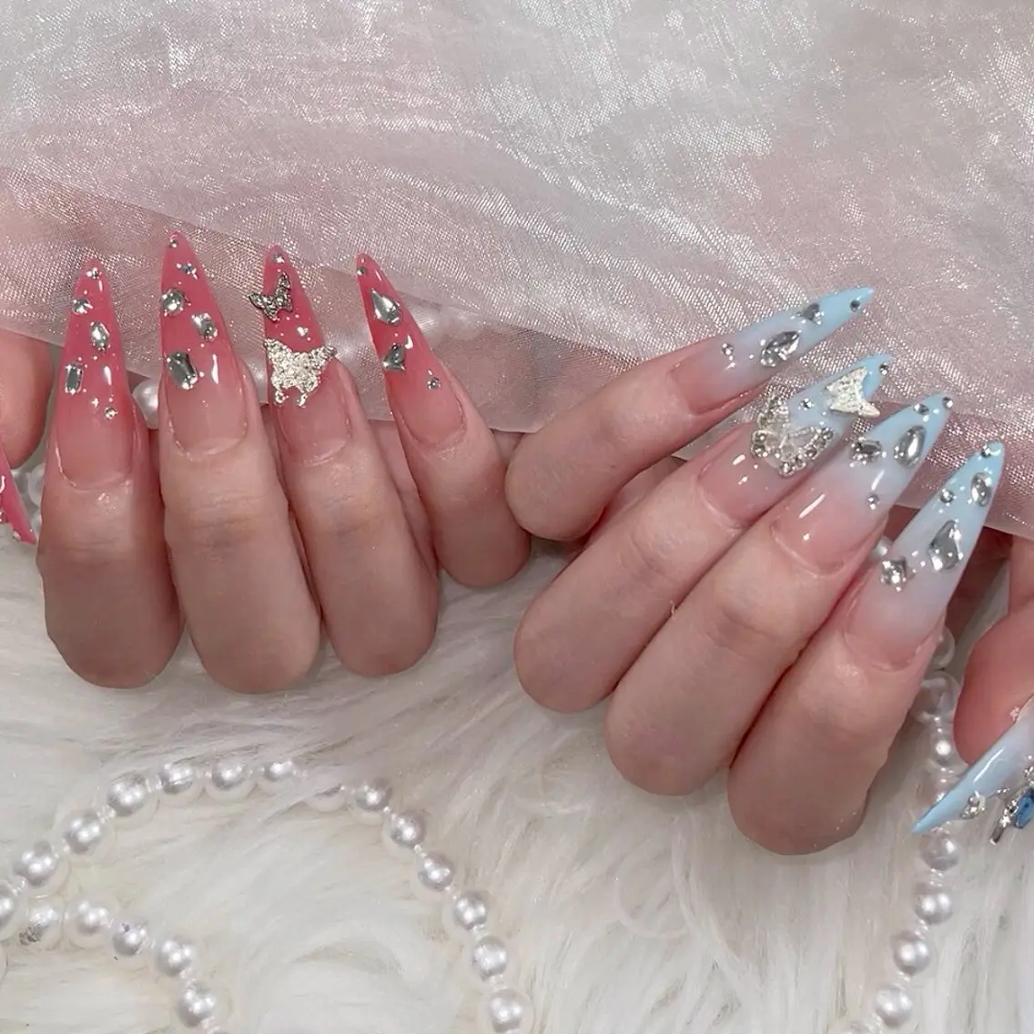 ネイル オーロラネイル 長さ出し フラッシュネイル フレンチネイル ジェルネイル ハンドネイル ハンドケア CiCi Nail Salonのネイルデザイン