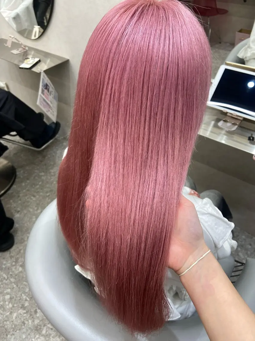 セミロング カラー ブリーチ ケアブリーチ ダブルカラー ピンクカラー 新宿/韓国ヘア 中明度カラー/かやのヘアスタイル