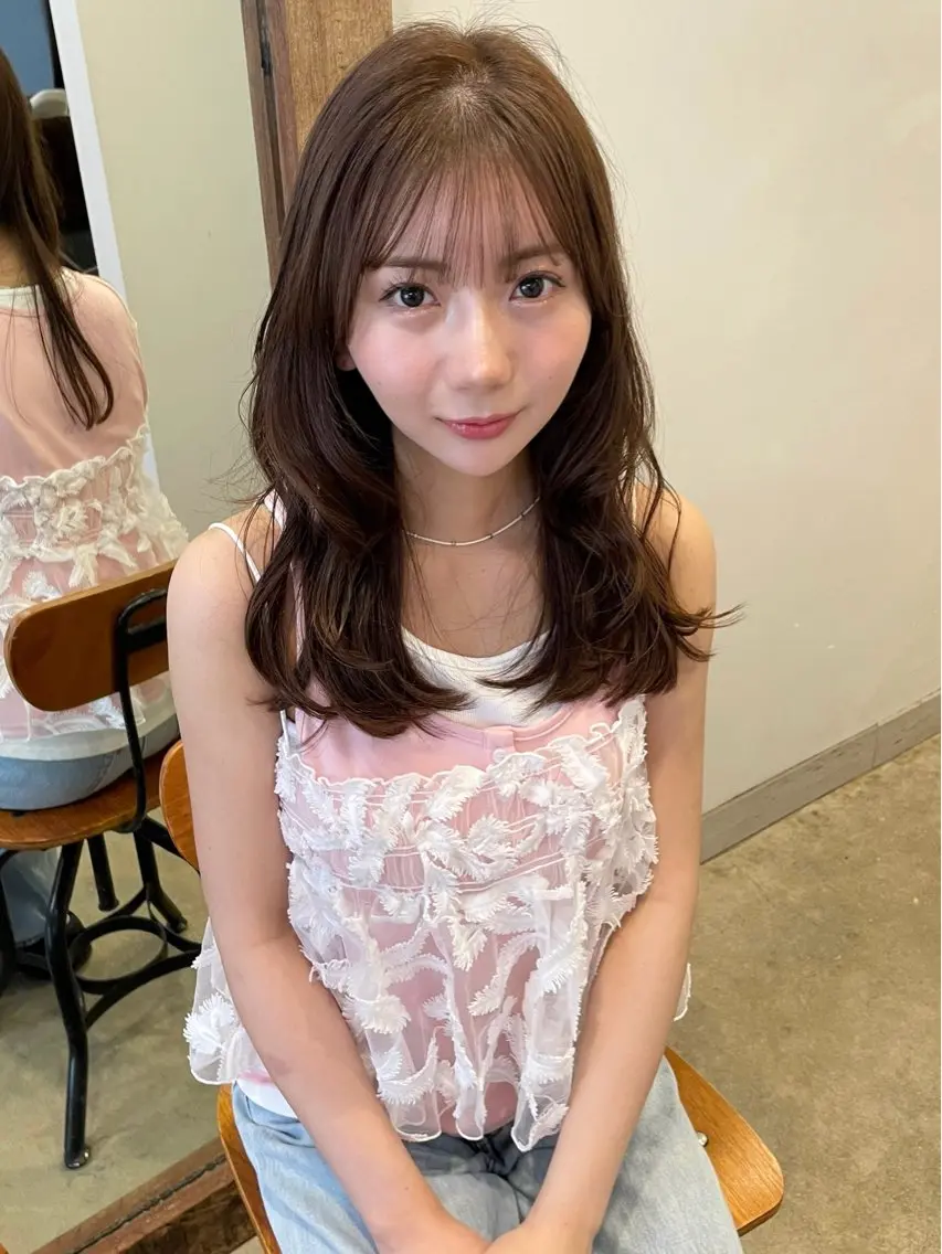 セミロング 顔周りカット レイヤーカット カット ヘアカラー トリートメント hanae 福岡/ 西新美容室のヘアスタイル