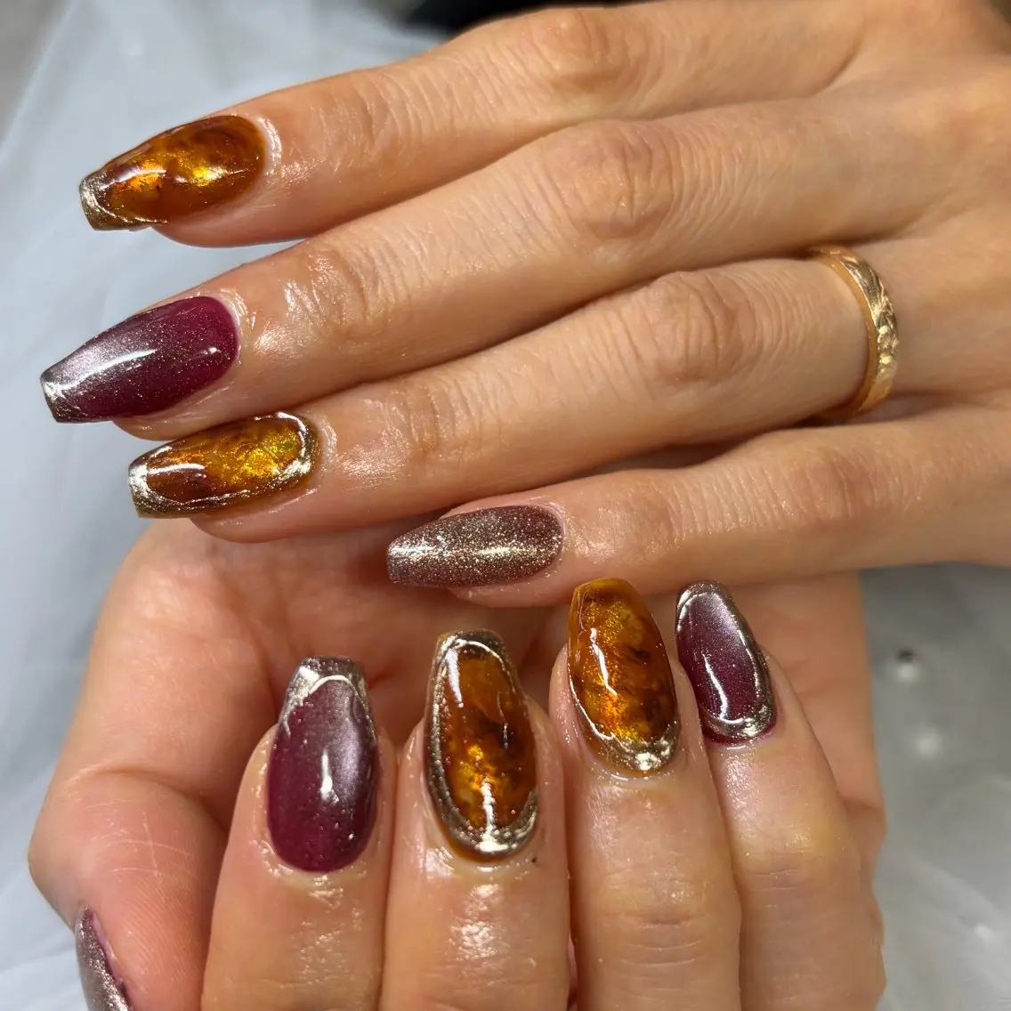 ネイル べっ甲ネイル パープル ハンドネイル Crea IBUKIのネイルデザイン