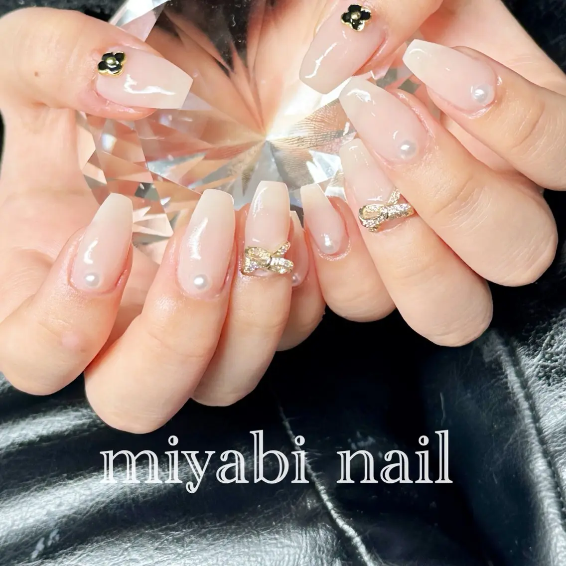 ネイル フラワーネイル ジェルネイル 持ち込み リボン 春ネイル ハンドネイル miyabi nail 桂川駅近くのネイルデザイン