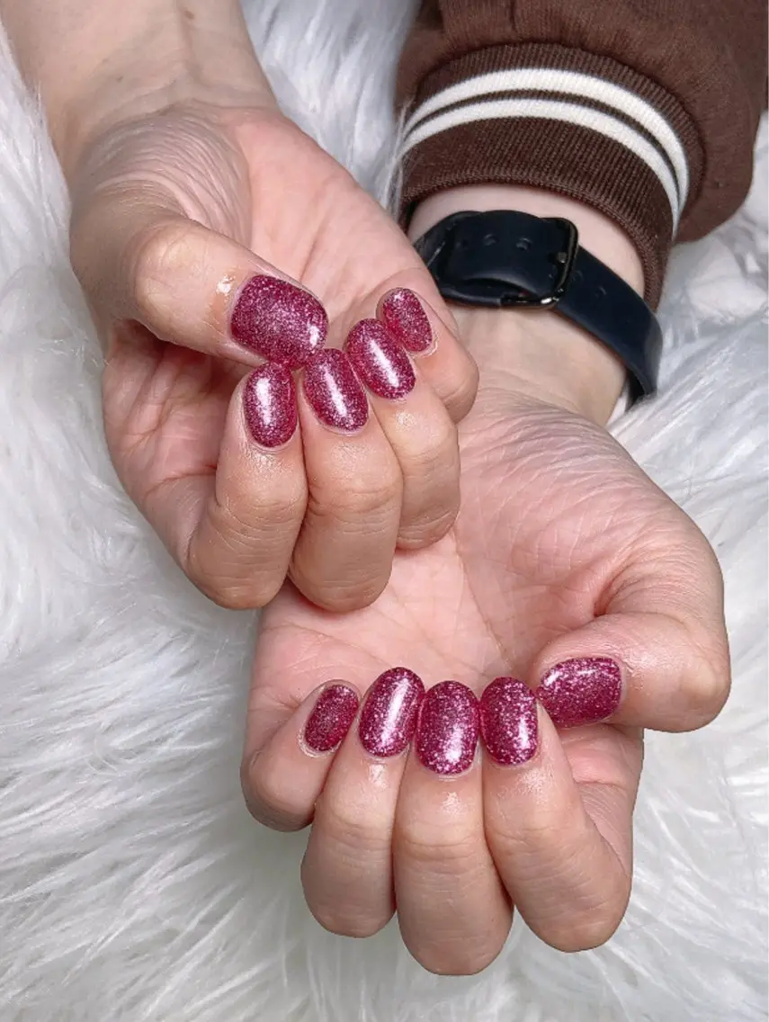 ネイル ラメ(グリッター) ワンカラーネイル ピンク ハンドネイル ツメイク船橋店| Miyu 🍒のネイルデザイン