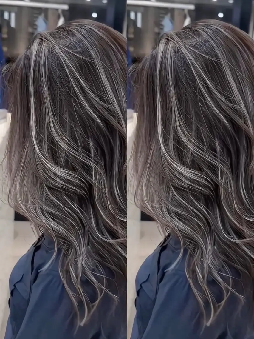 ロング カラー グレージュ ハイライトカラー シルバー ハイライト カット ヘアカラー トリートメント 表参道/ハイライト バレイヤージュのヘアスタイル