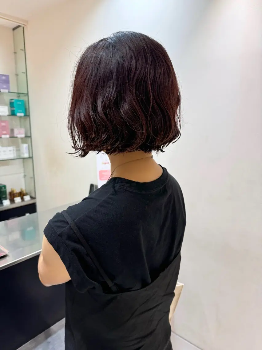 ミディアム カラー パーマ ボブ 辛島 涼子のヘアスタイル