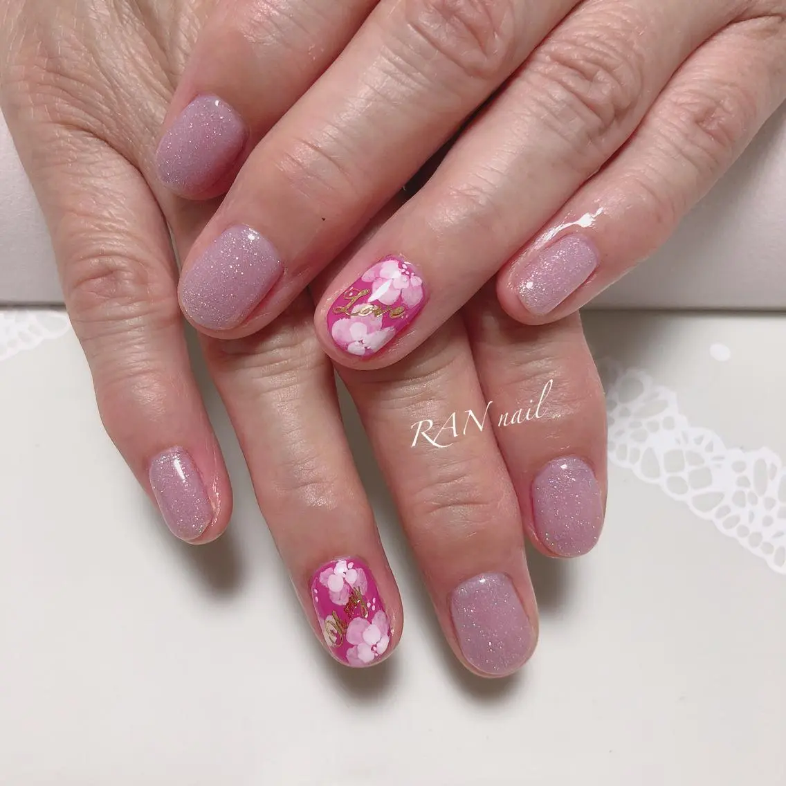 ネイル フラワーネイル フットネイル ラメ(グリッター) 春ネイル ハンドネイル フットネイル RAN nailのネイルデザイン