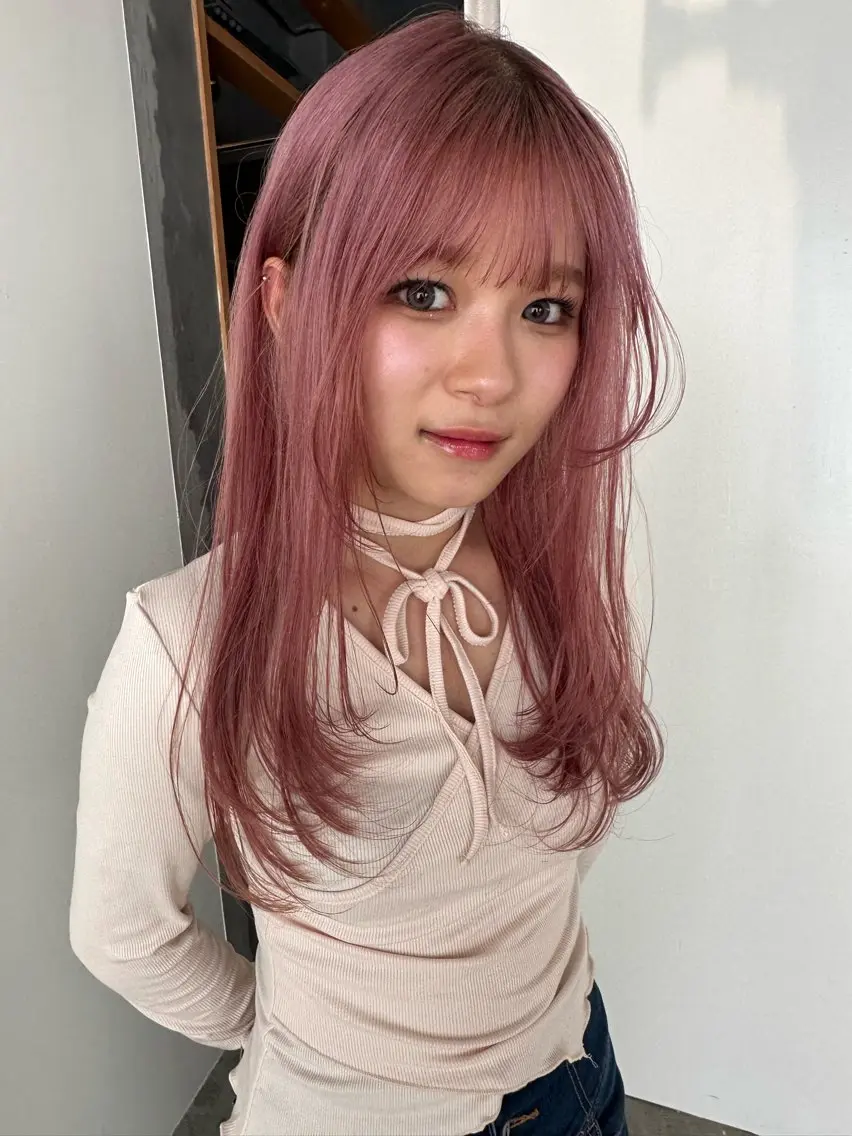 ロング カラー ヘアカラー トリートメント ピンクカラー美容師 新宿美容室🎀のヘアスタイル