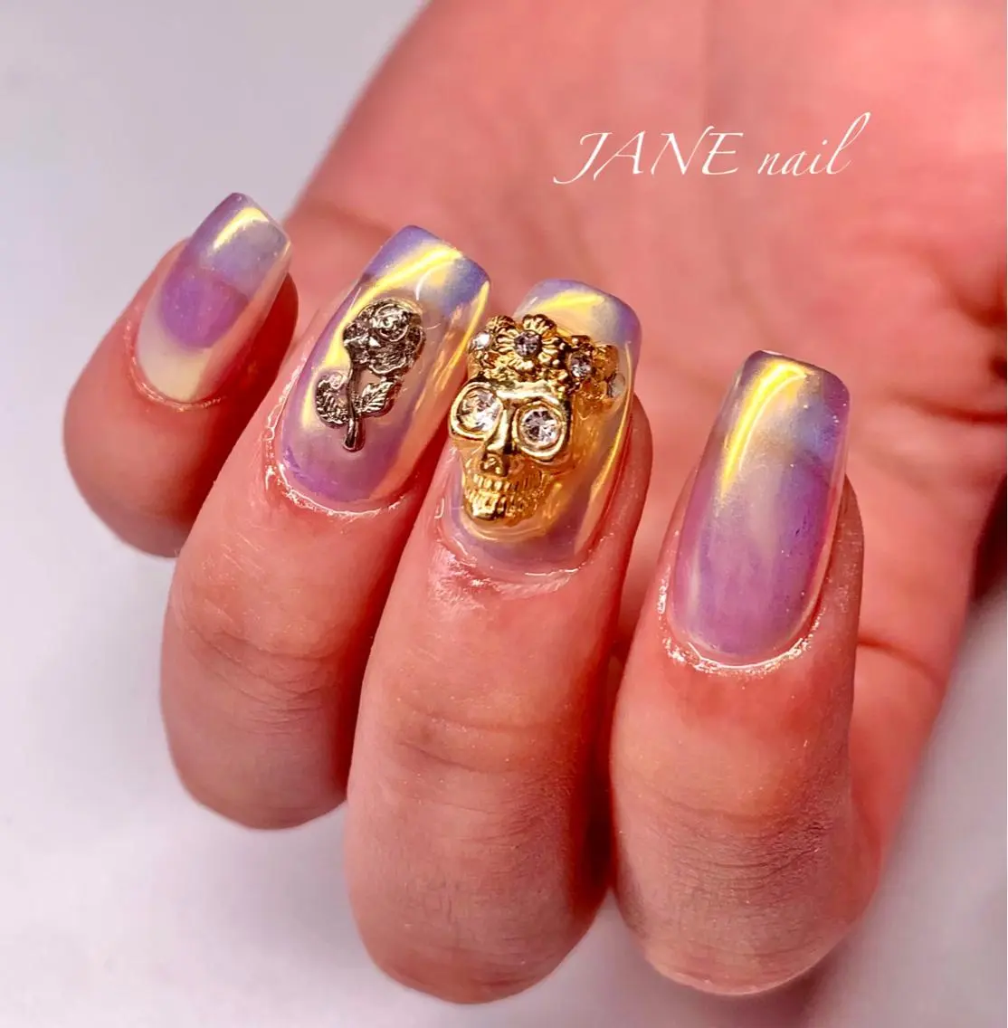 ネイル オーロラネイル クリアネイル フットネイル ロングネイル ピンク ハンドネイル Nail Salon JANEのネイルデザイン
