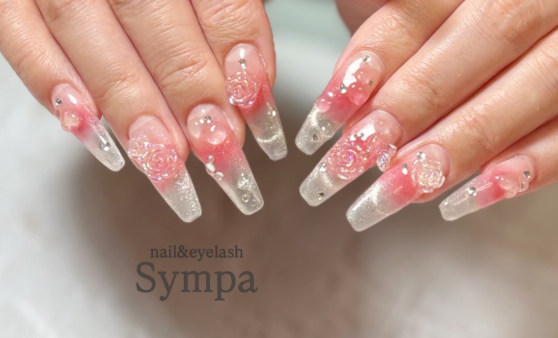 ネイル アートネイル 長さ出し ストーンネイル ハンドネイル Sympa✨️ AKARIのネイルデザイン