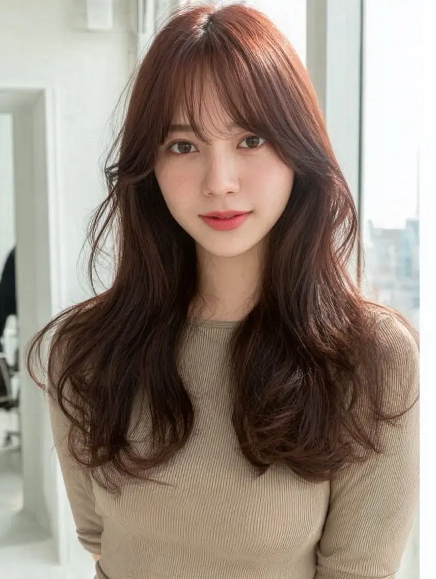 ロング 縮毛矯正 絶対綺麗な暖色カラー 🎯あります✨増渕✨のヘアスタイル