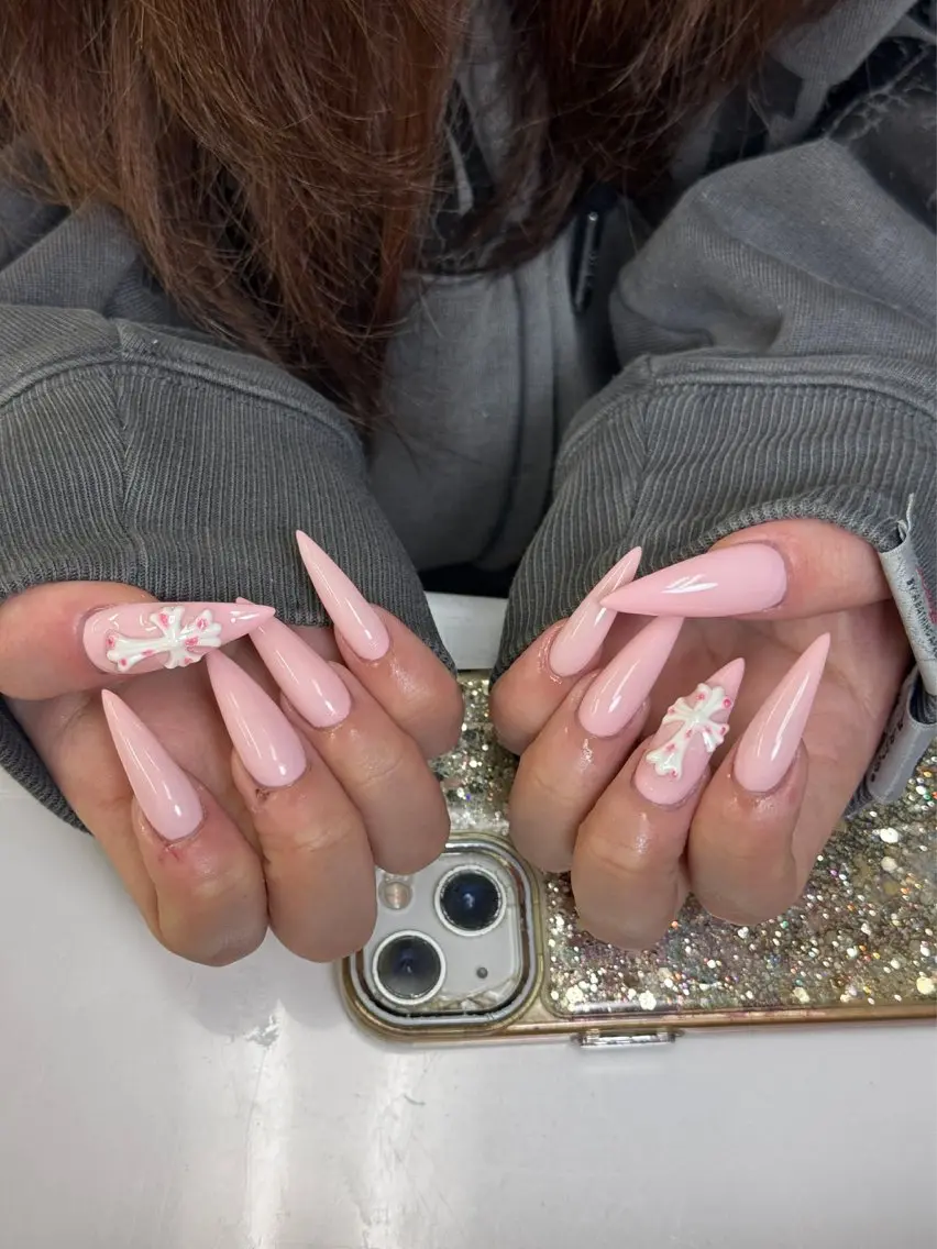ネイル フレンチネイル ジェルネイル ガーリー 韓国ネイル ロングネイル ハンドネイル NieNail Nezukoのネイルデザイン