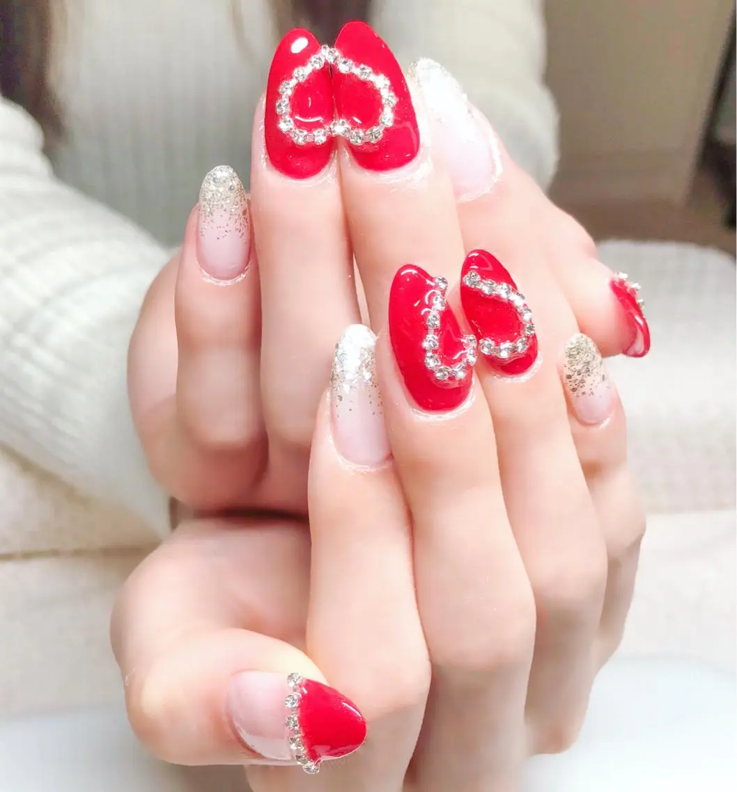 ネイル ジェルネイル グラデーション ハート キラキラネイル ラメ(グリッター) Nyanco Nailのネイルデザイン