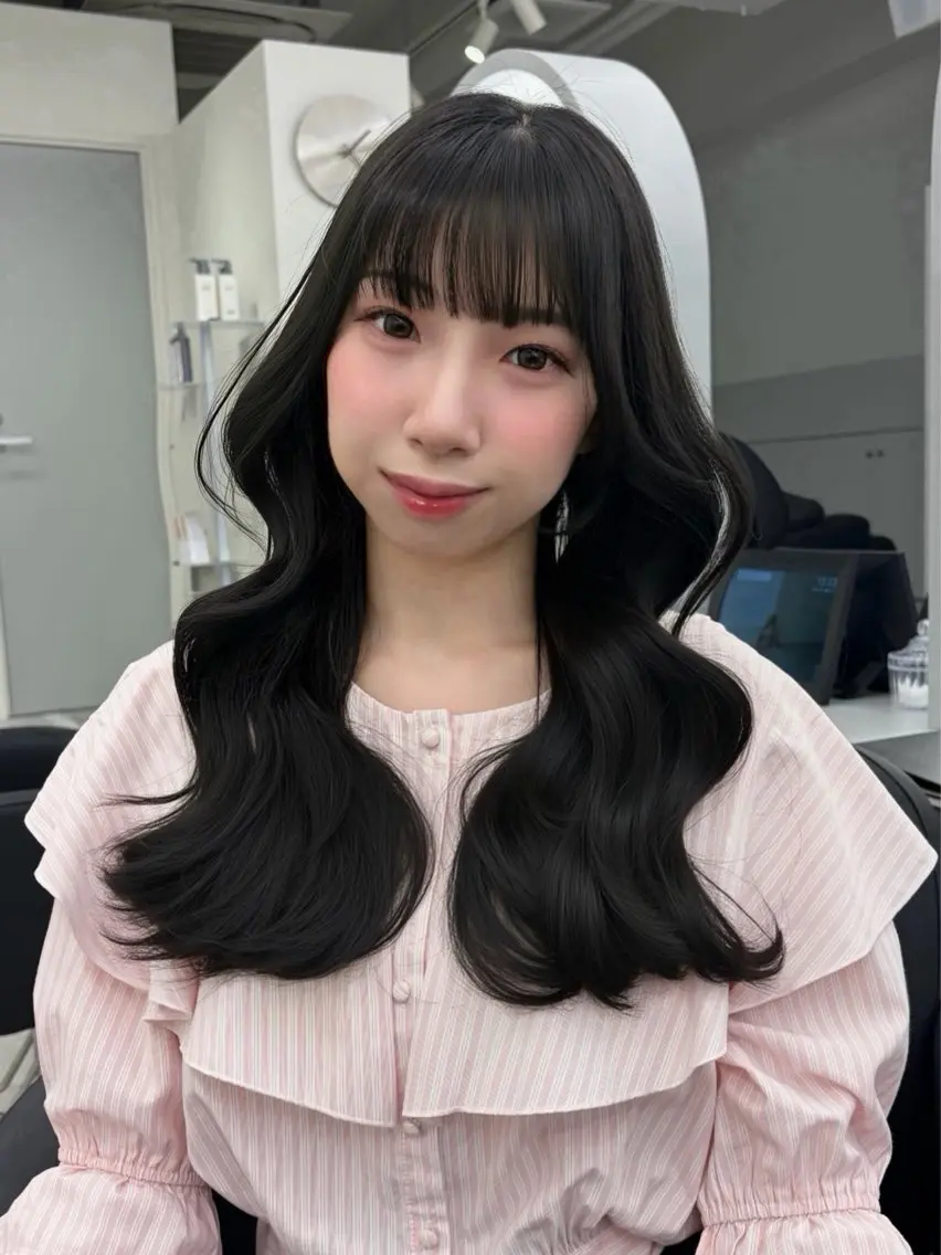 ロング 韓国風ヘア 小顔カット ヘアカラー トリートメント かもみゆ/ブラウン /ベージュ/髪質改善のヘアスタイル