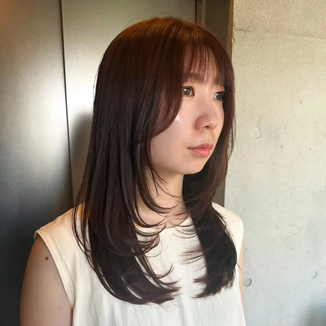 ロング カラー レイヤーカット 似合わせカット カット ヘアカラー トリートメント 柔め透明感血色カラー 暖色/レイヤー/ゆいのヘアスタイル