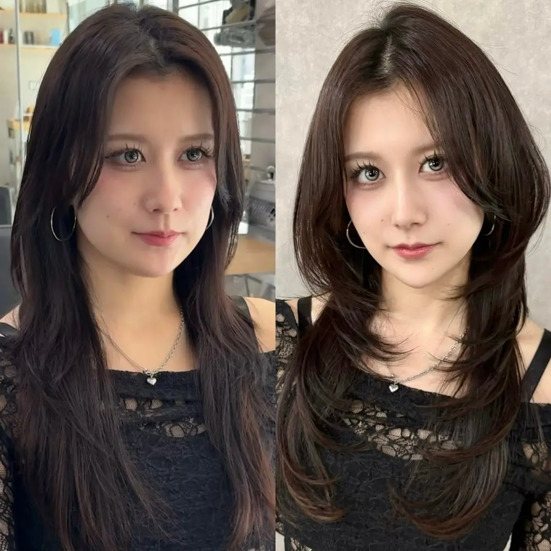 ロング くびれヘア 顔周りカット ハイレイヤー 韓国風ヘア レイヤーカット カット ヘアカラー がわ/ハイレイヤー /ハイトーンカラーのヘアスタイル