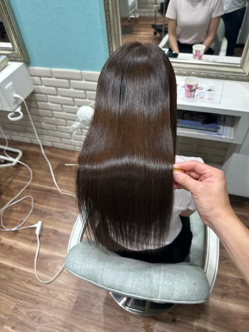 ロング パーマ 縮毛矯正 縮毛矯正 山下/高田馬場 /美髪/透明感カラーのヘアスタイル