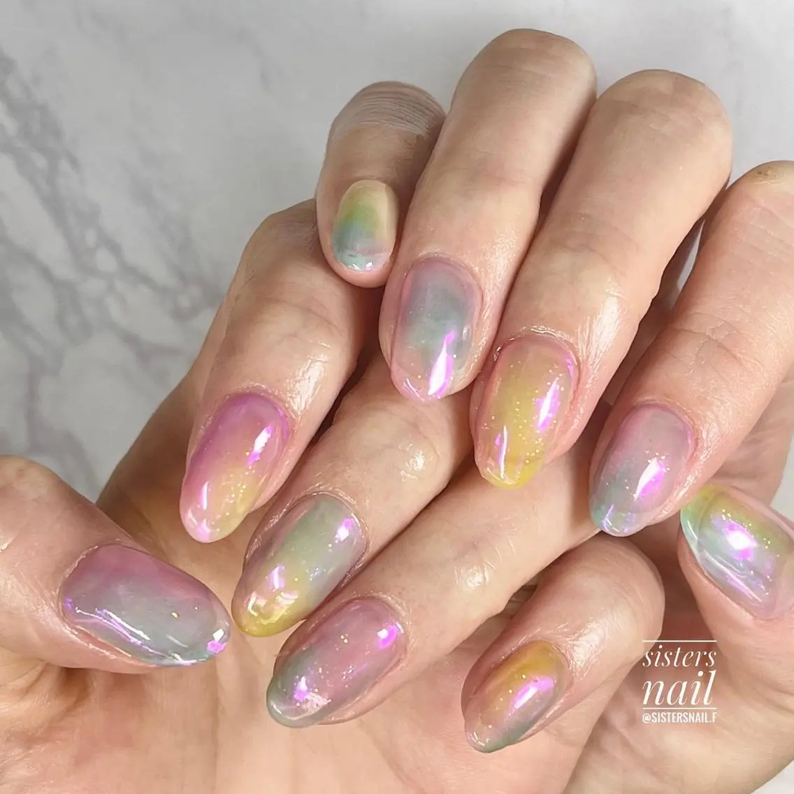 ネイル アートネイル オーロラネイル ミラーネイル 夏ネイル sisters nail.fのネイルデザイン