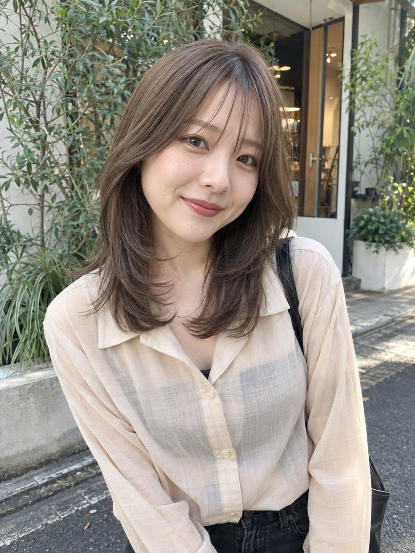 ミディアム カラー ブラウンカラー 透明感カラー ナチュラルブラウン ヘアカラー カラーモデル募集中/ 透明感カラー/るいのヘアスタイル