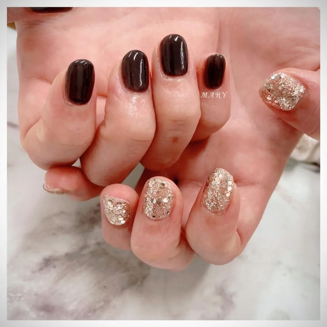 ネイル 成人式 ラメ(グリッター) ニュアンスネイル ワンカラーネイル ハンドネイル Mary nail .narumiのネイルデザイン