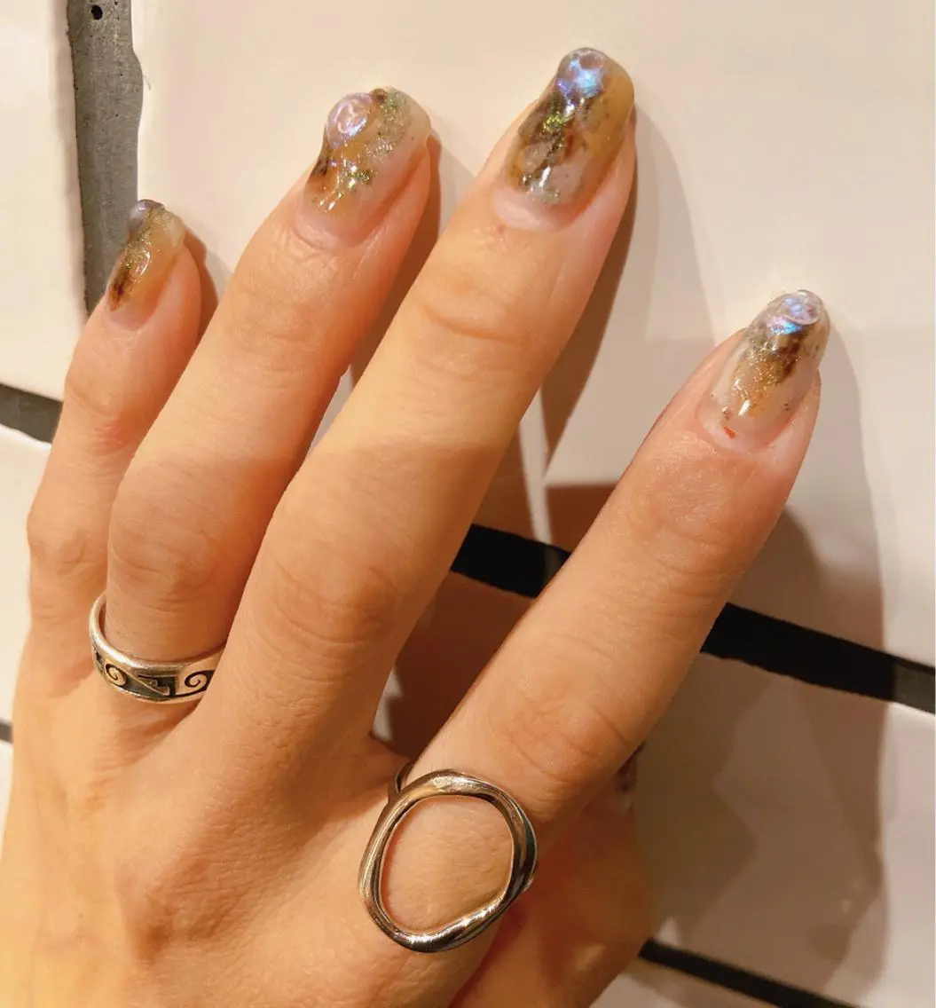 ネイル オーロラネイル クリアネイル グリーン マットネイル ニュアンスネイル . unffのネイルデザイン