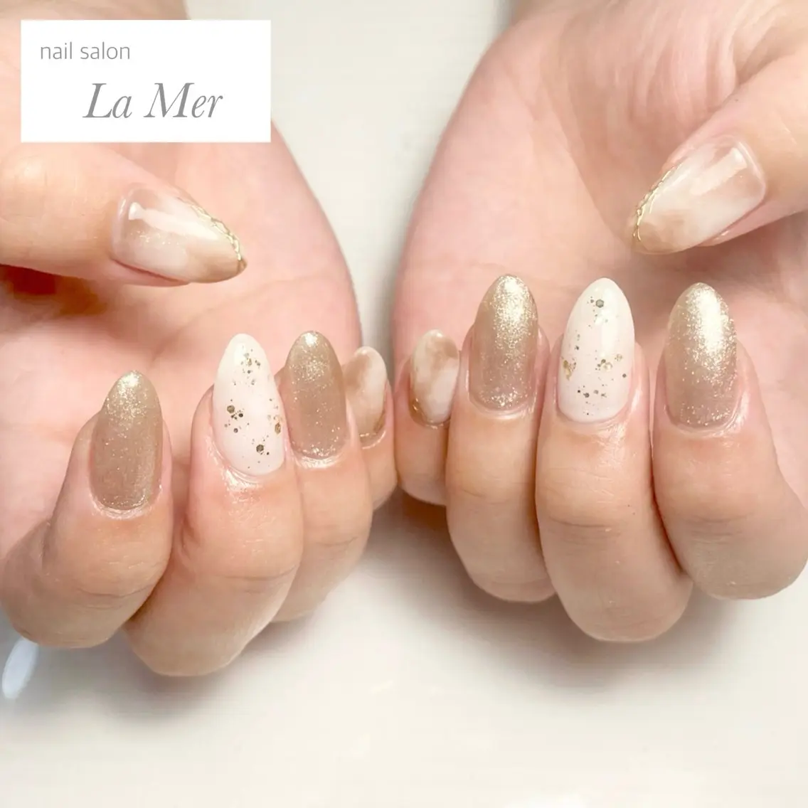 ネイル ブラウン キラキラネイル ラメ(グリッター) ミラーネイル ニュアンスネイル ハンドネイル nailsalon La Merのネイルデザイン