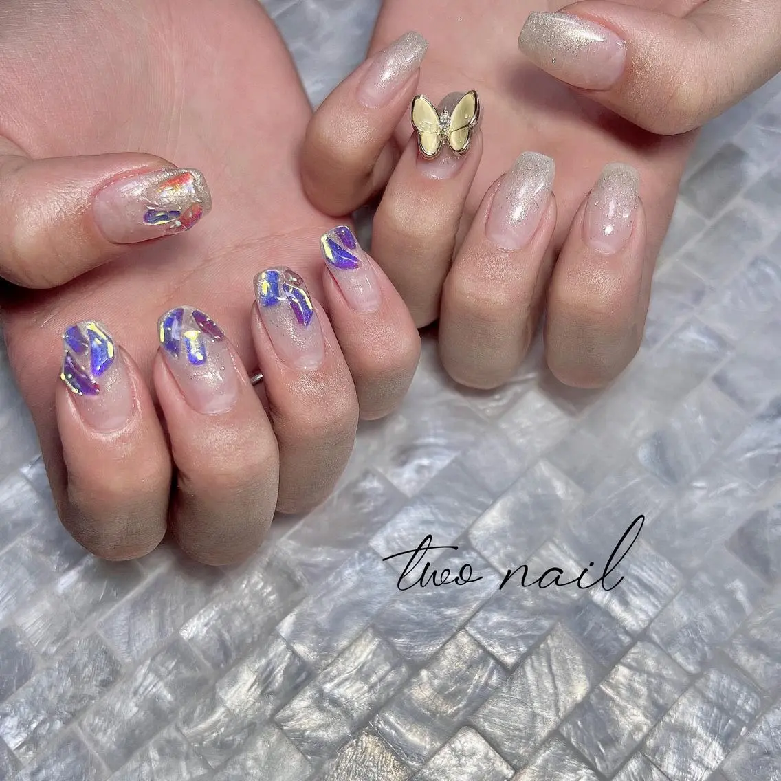 ネイル アートネイル オーロラネイル フットネイル ハート キラキラネイル ハンドネイル two nailのネイルデザイン