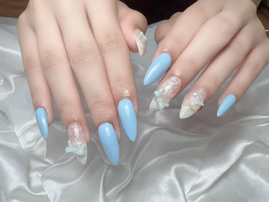 ネイル ブルー フットネイル フレンチネイル 韓国ネイル マグネットネイル ハンドネイル ハンドケア Hara Nail 【持ち込みOK】のネイルデザイン