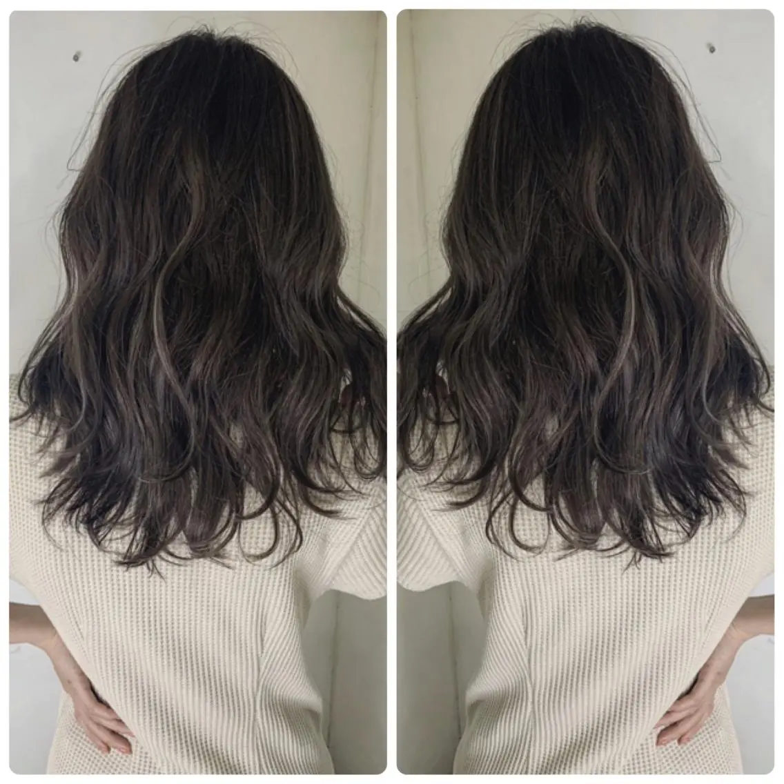 セミロング カラー アッシュ バレイヤージュ ブリーチ デザインカラー グレージュ カット ヘアカラー 京都大人女性ショート 徒歩1分/秋山のヘアスタイル