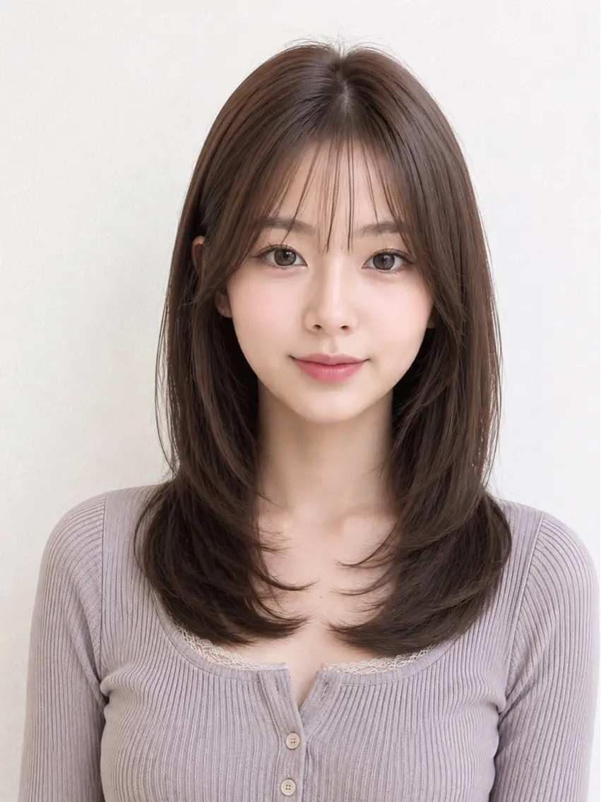ミディアム 顔周りカット レイヤーカット カット トリートメント モテ🤍トレンドヘア /新宿/ワカナのヘアスタイル