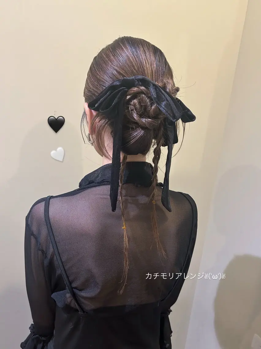 セミロング ヘアアレンジ ボウ🪞ヘアセット /メイク/マツパのマツエク・マツパデザイン