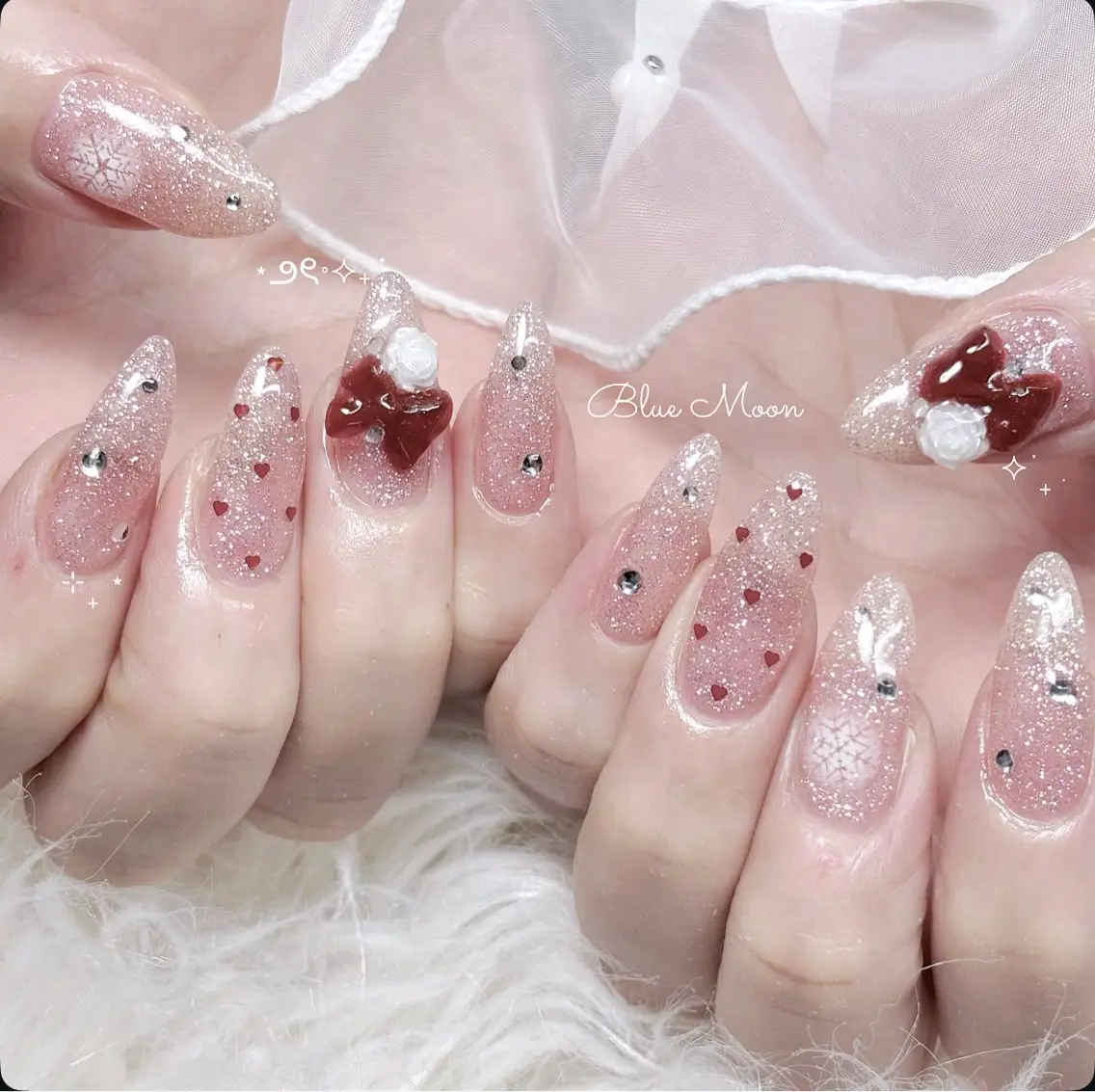 ネイル リボン ハンドネイル フットネイル ハンドケア nail salon Blue Moonのネイルデザイン