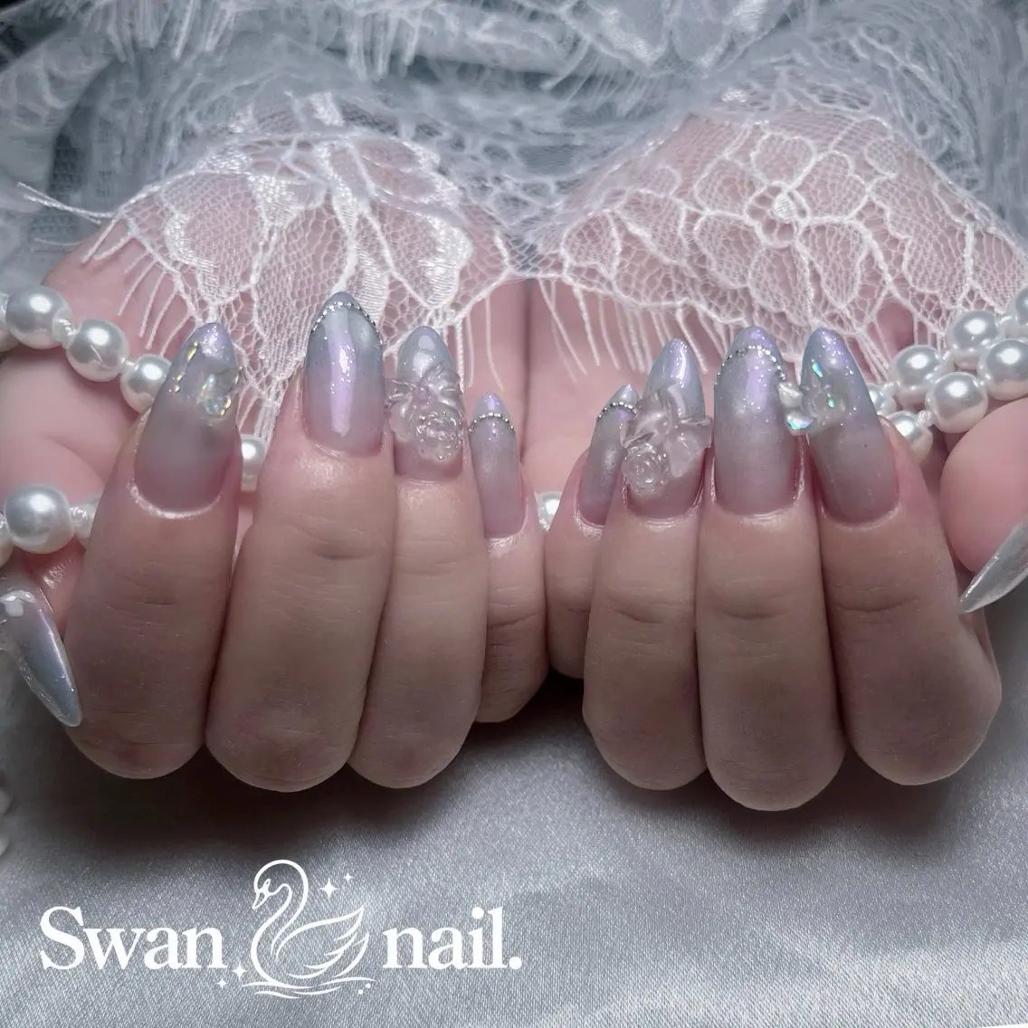 ネイル ガーリー 韓国ネイル ワンホンネイル ハンドネイル Swan Nailのネイルデザイン