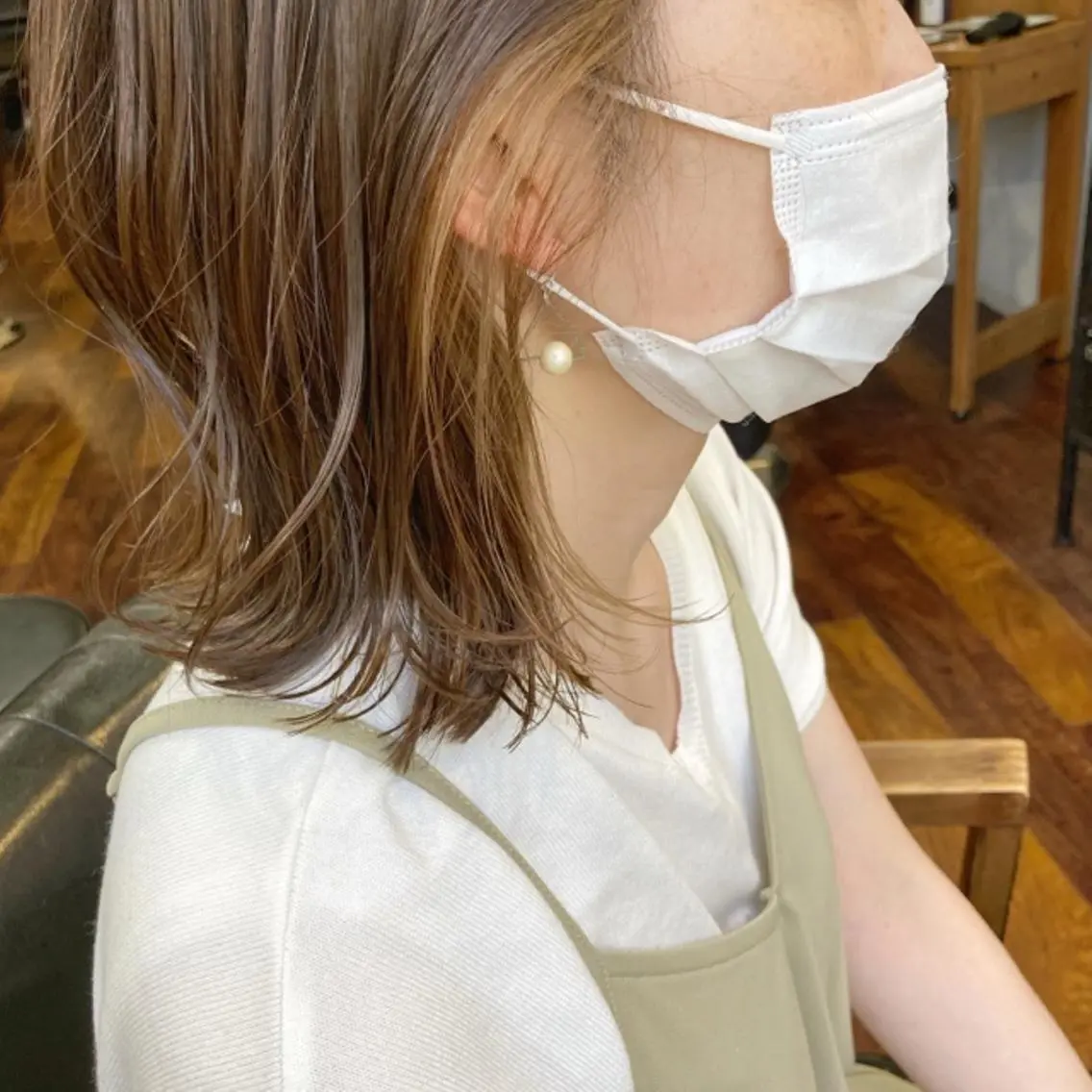 ミディアム カラー ベージュカラー ミルクティーベージュ セピアベージュ カット ヘアカラー 小木曽智美 /ボブ/ショートのヘアスタイル
