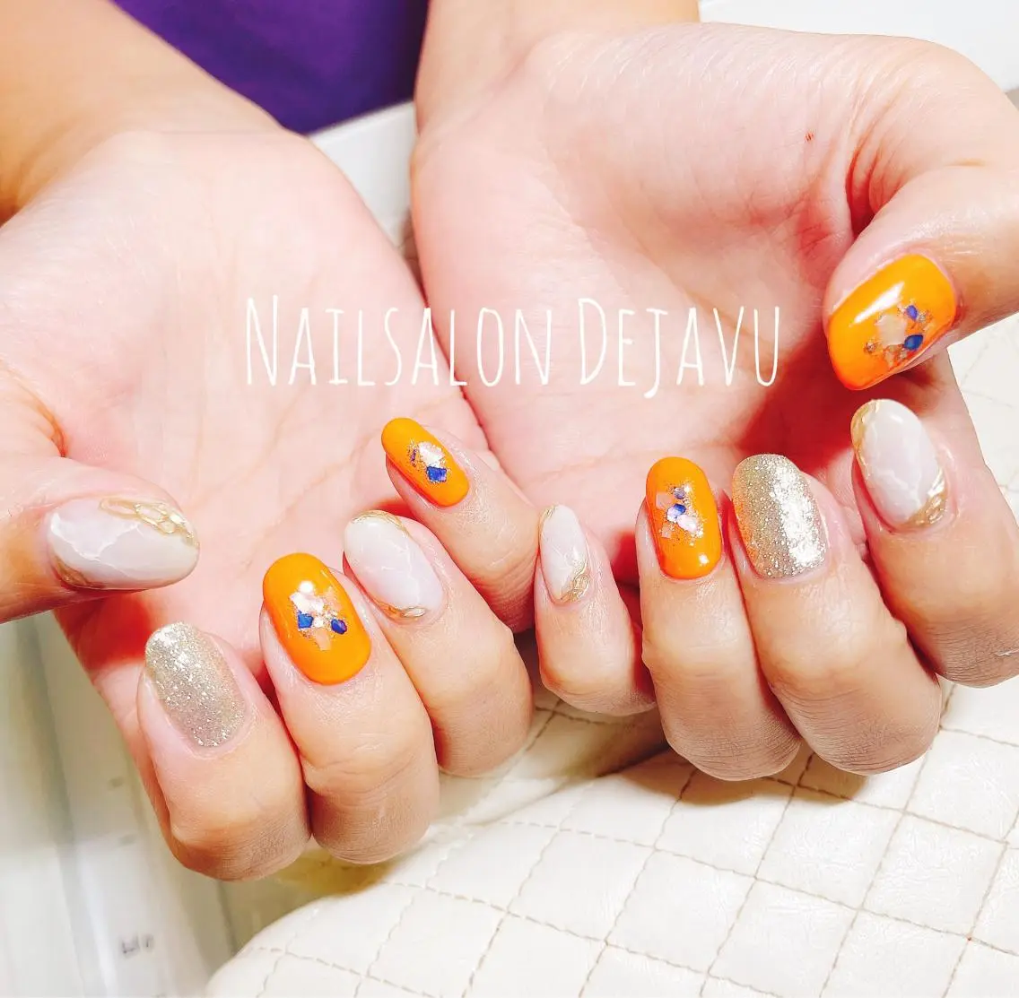 ネイル アートネイル 持ち込み オレンジ 夏ネイル Nail salon Dejavu 🌿のネイルデザイン