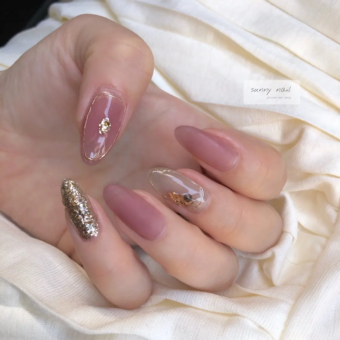 ネイル マットネイル ミラーネイル ニュアンスネイル ピンク sunny nailのネイルデザイン