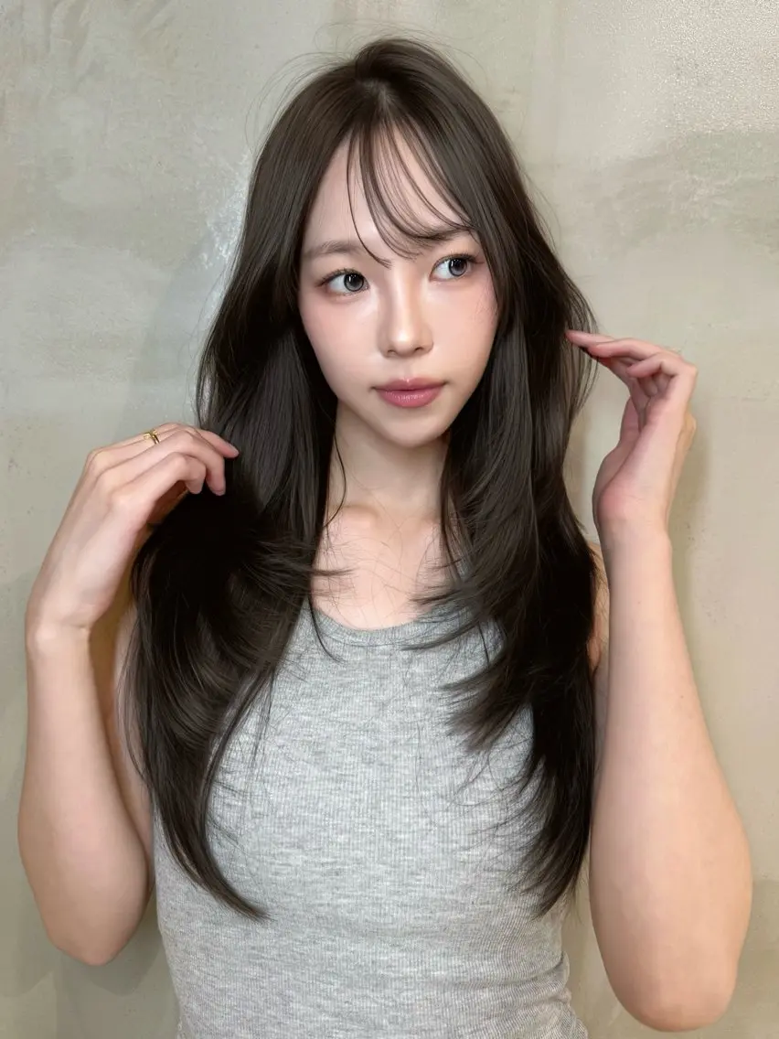 ロング カット ヘアカラー トリートメント 韓国✖️網紅🖤 パーマYURIYAのヘアスタイル