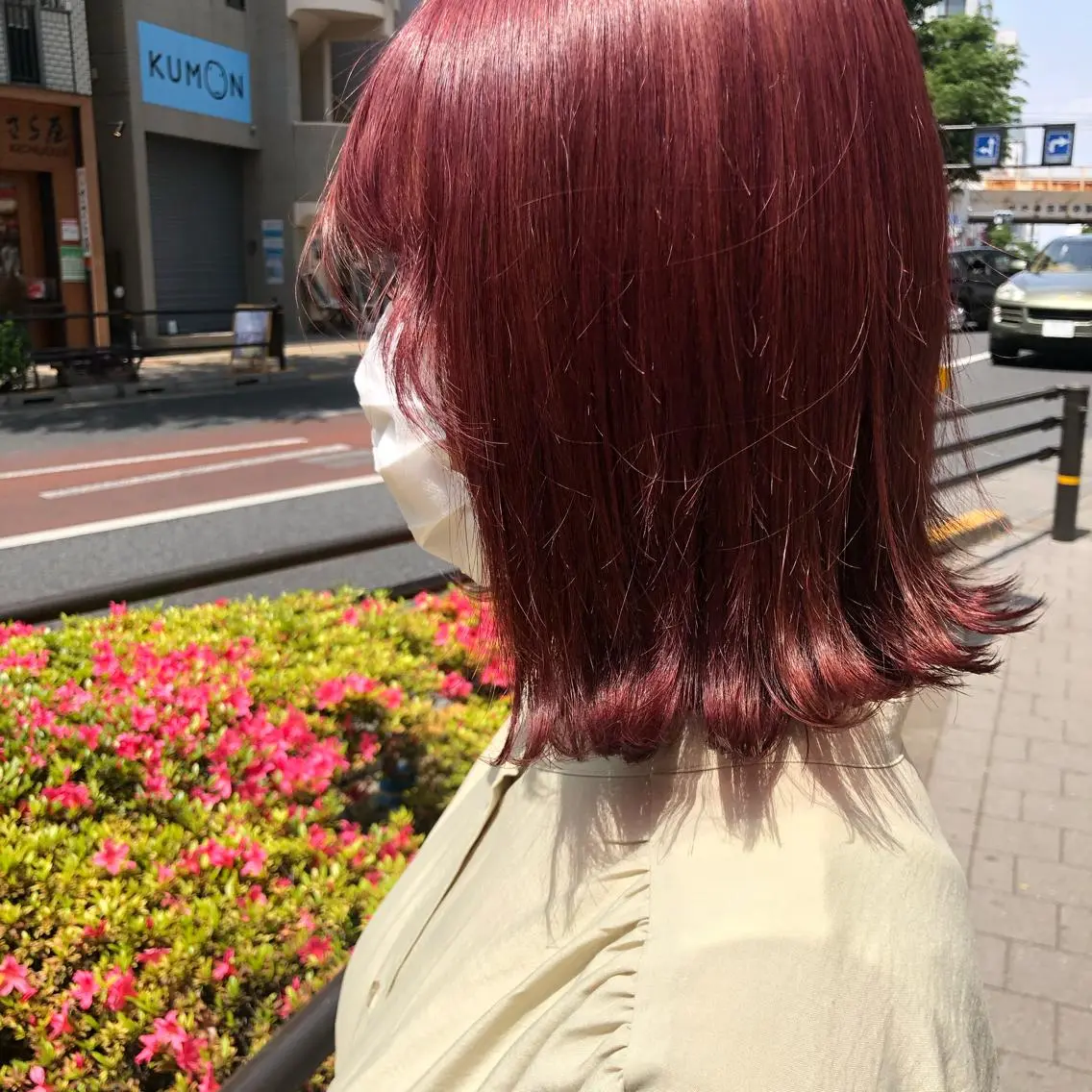 ショート カラー ヘアアレンジ カシス レッドカラー チャンモリパーマ/韓 国/Minami🦋のヘアスタイル