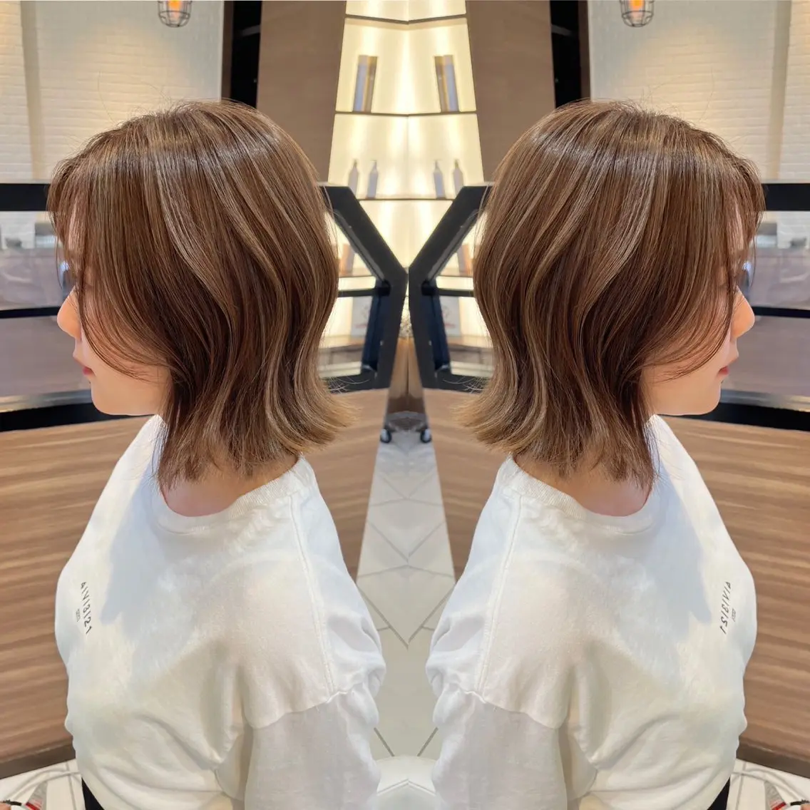 ショート カット ヘアカラー トリートメント バレイヤージュ ボブ🌈ナツヤのヘアスタイル