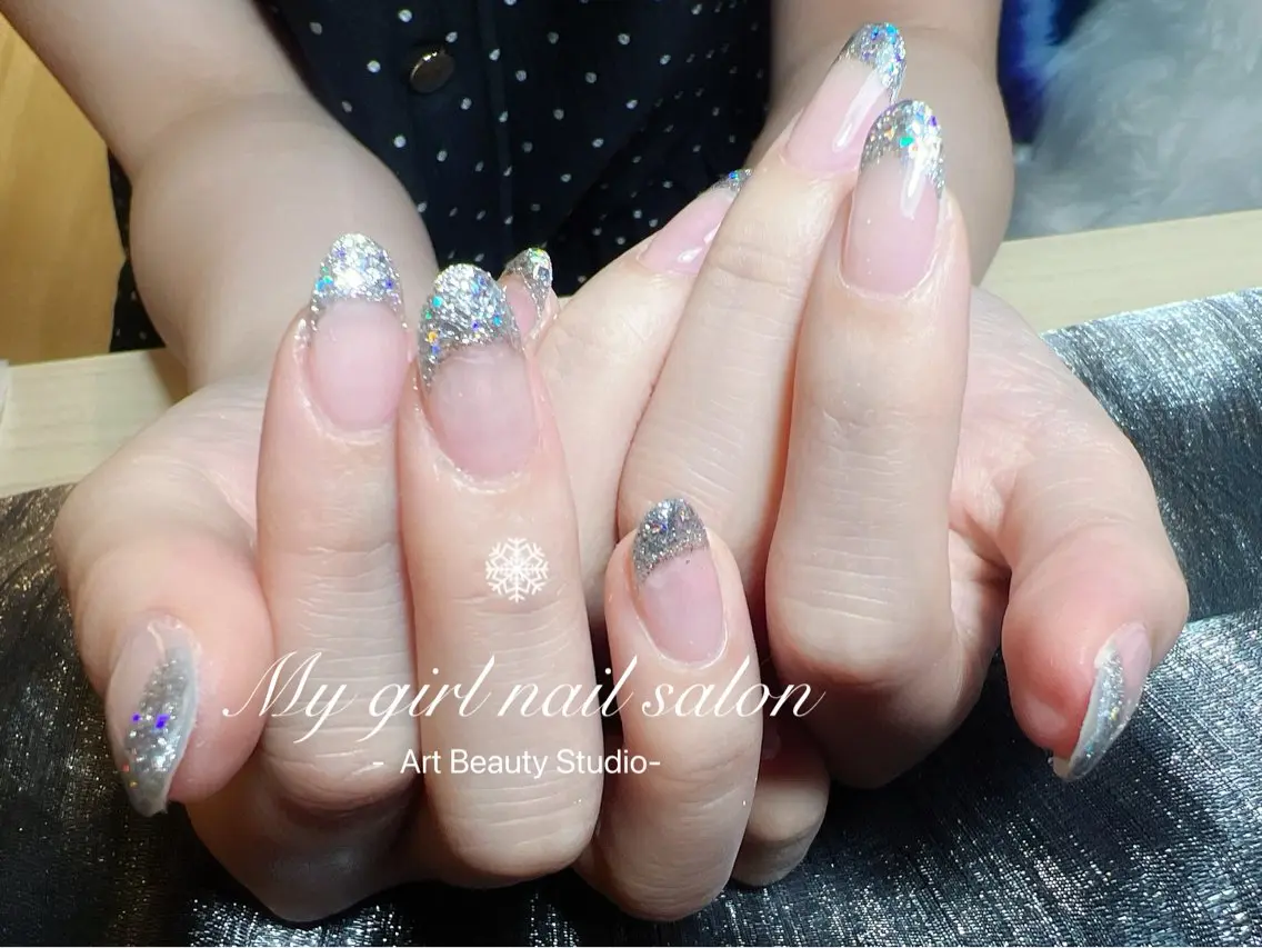 ネイル チークネイル 長さ出し フレンチネイル ジェルネイル ガラスフレンチ My Girl nailsalonのネイルデザイン