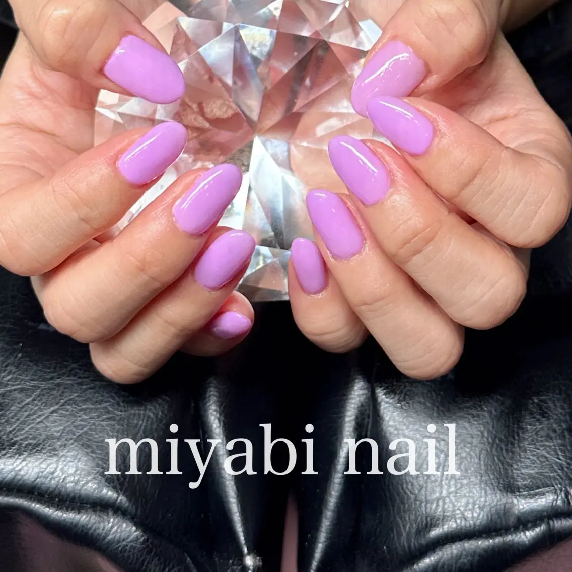 ネイル ジェルネイル 持ち込み ワンカラーネイル パープル シンプルネイル ハンドネイル miyabi nail 桂川駅近くのネイルデザイン